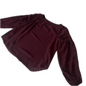 Ann Taylor Blouse M Maroon Burgundy Sheer Overlay Lined Balloon Sleeve NWOT